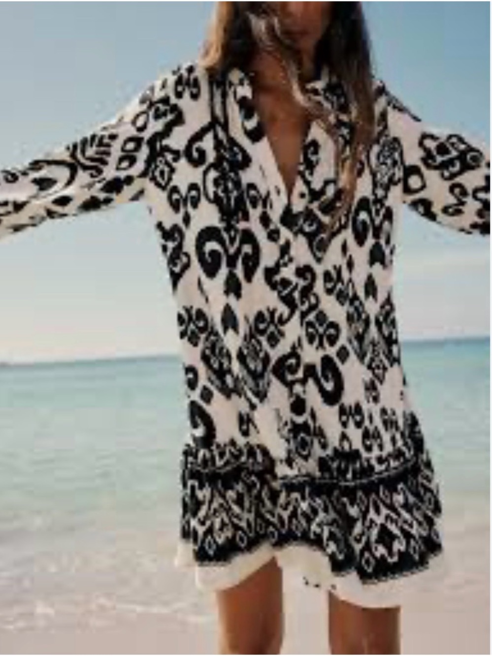Zara Black & White Boho Mini Dress Size
L Great condition . Linen Blend - Picture 2 of 6